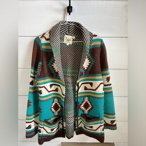 Cotton & Rye Outfitters Teal and Brown Patterned Cardigan